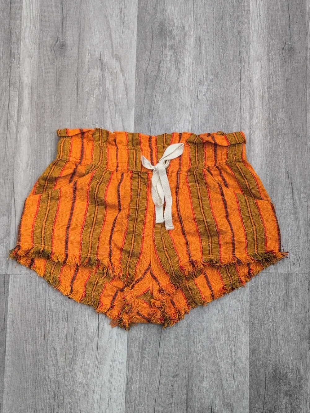 BDG Orange Striped High Waist Drawstring Shorts Xs